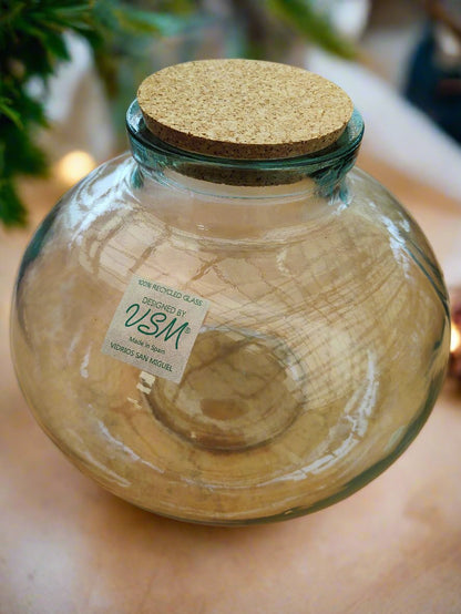 8 litre Recycled Glass Terrarium Jar with Cork Lid