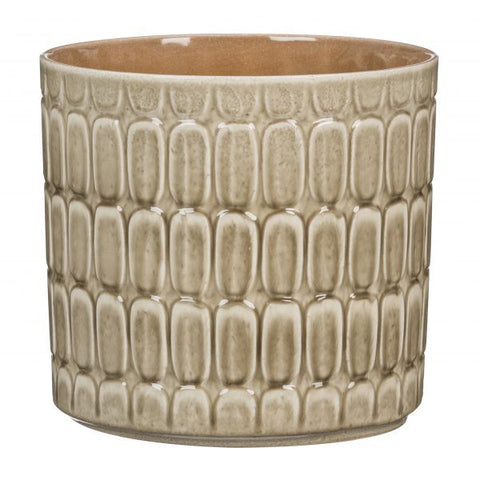 Stylish Ceramic Cache/Cover pots -Khaki Textured - 16cm