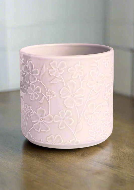 Betsy Embossed Floral Planter Pink (suitable for 12c growing pots)